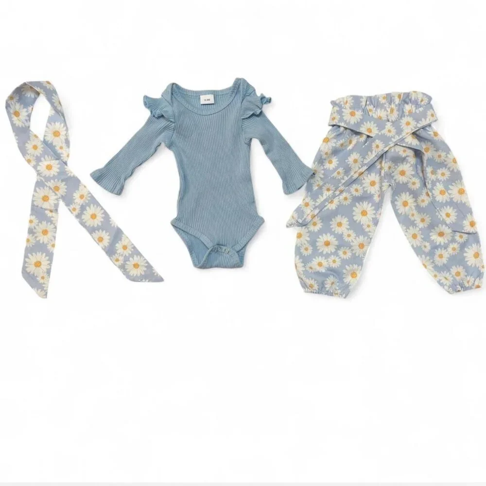 Baby Girl 3-piece Outfit Set - Daisy Print - Picture 2 of 5